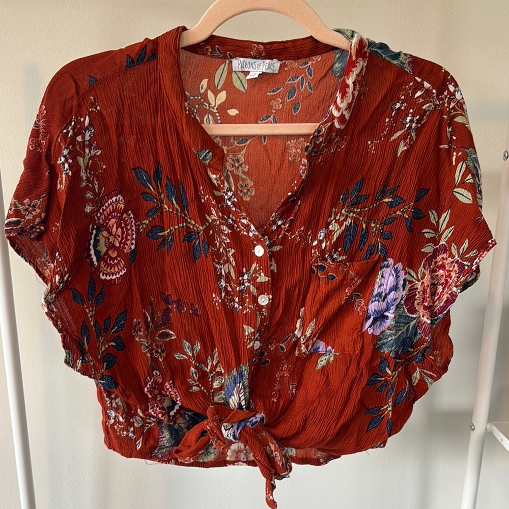 Patrons of Peace - Harlee Tie-Front Top in Burnt Orange